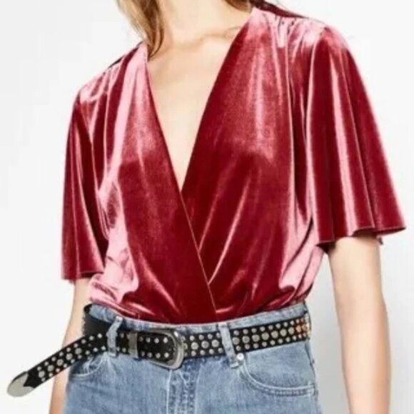 Zara Velvet Bodysuit in Pink with Ballet Coquette Wrap - Picture 1 of 7